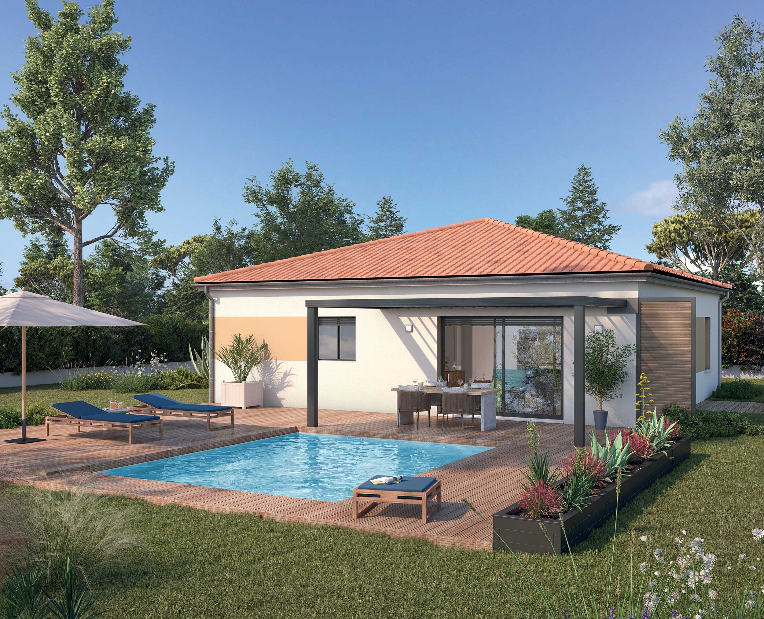 Maison individuelle moderne avec jardin